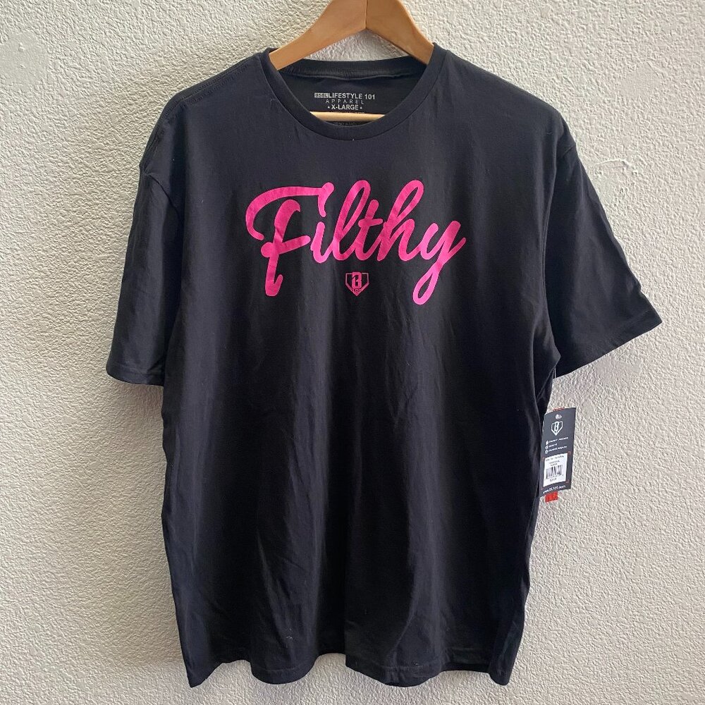 NEW Baseball Lifestyle 101 Filthy Pink Writing T-Shirt Short Sleeve Men's XL NWT - Picture 1 of 3
